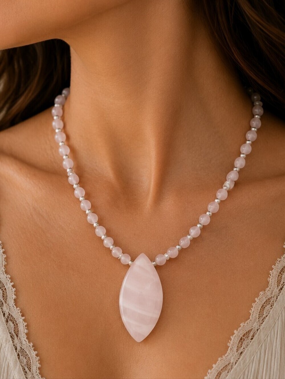 HANDMADE Rose Quartz Beaded Necklace